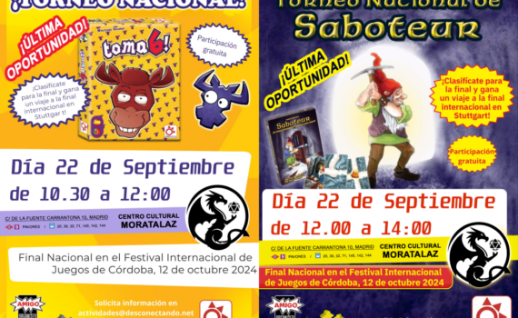 Carteles torneos Toma 6 y Saboteur